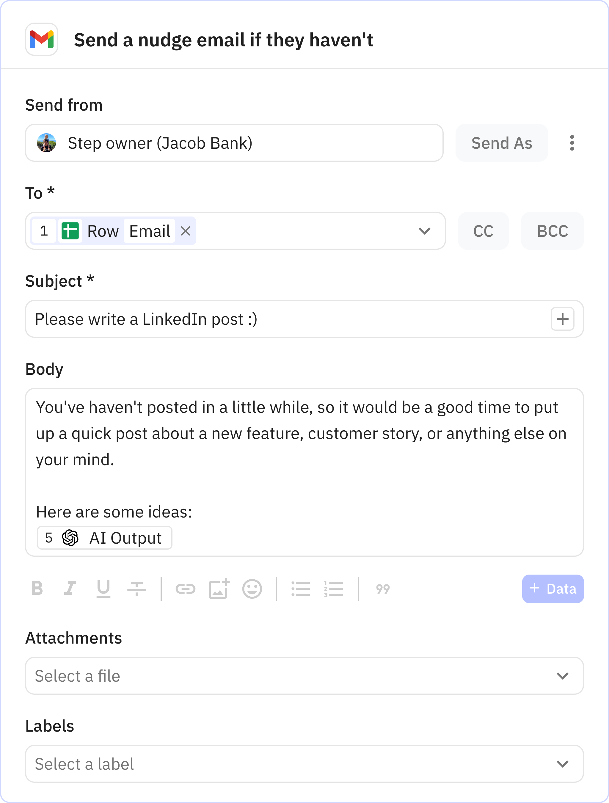 Relay.app screenshot of: Send a nudge email if they haven't