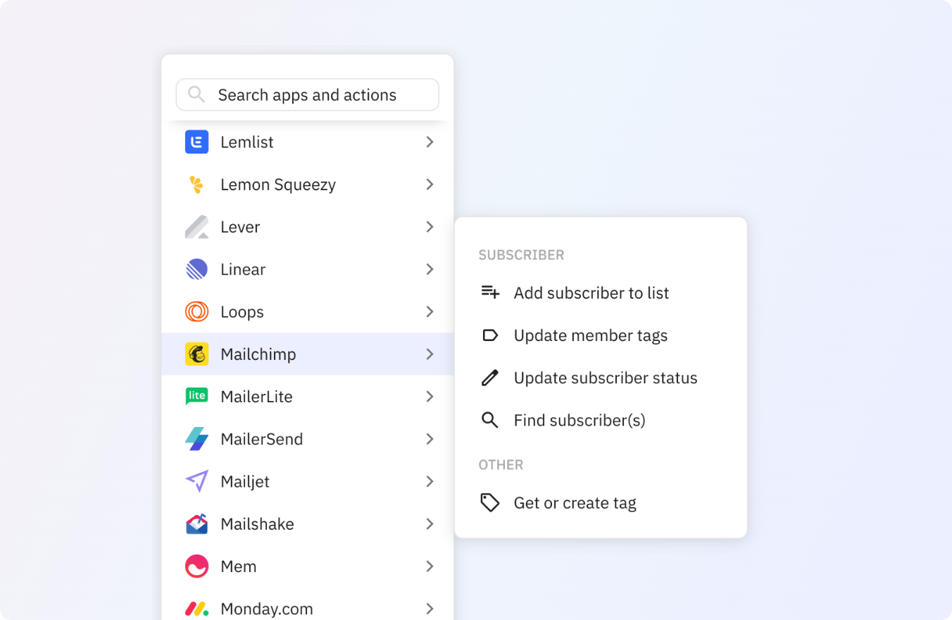 Use any of these Mailchimp actions in your Relay.app workflows.