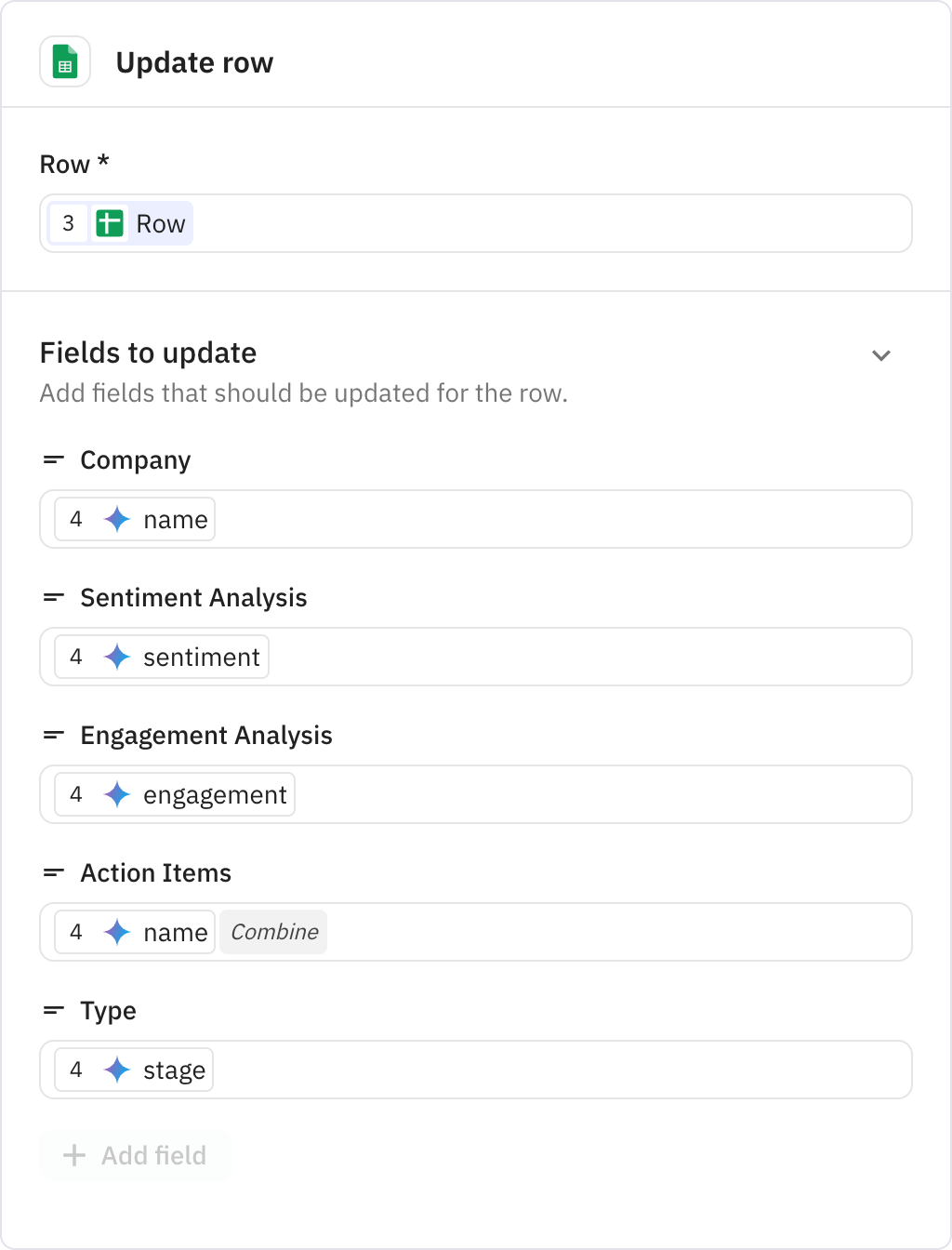 Relay.app screenshot of: Update row