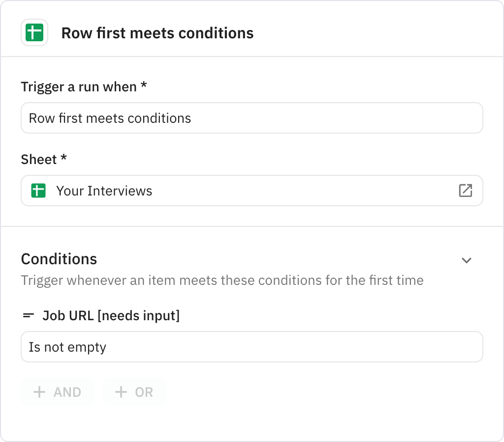 Relay.app screenshot of: Row first meets conditions
