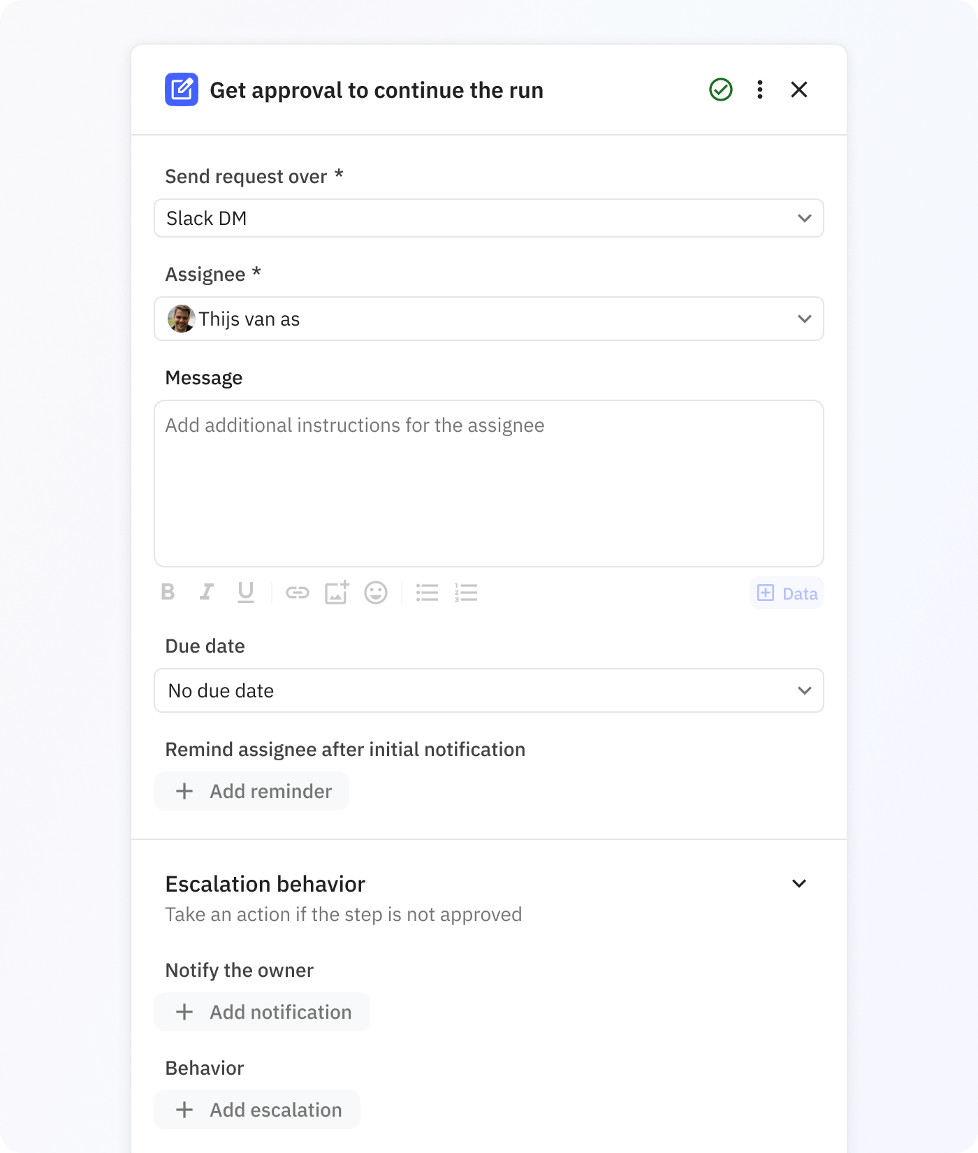 Screenshot of a human-in-the-loop step configuration in Relay.app