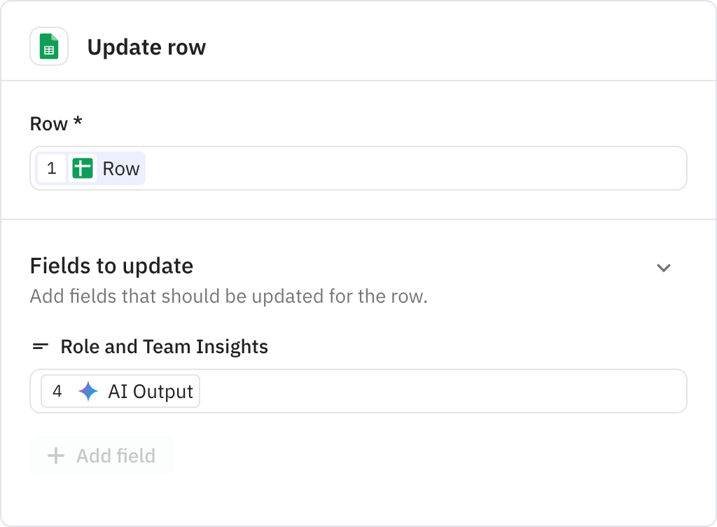Relay.app screenshot of: Update row
