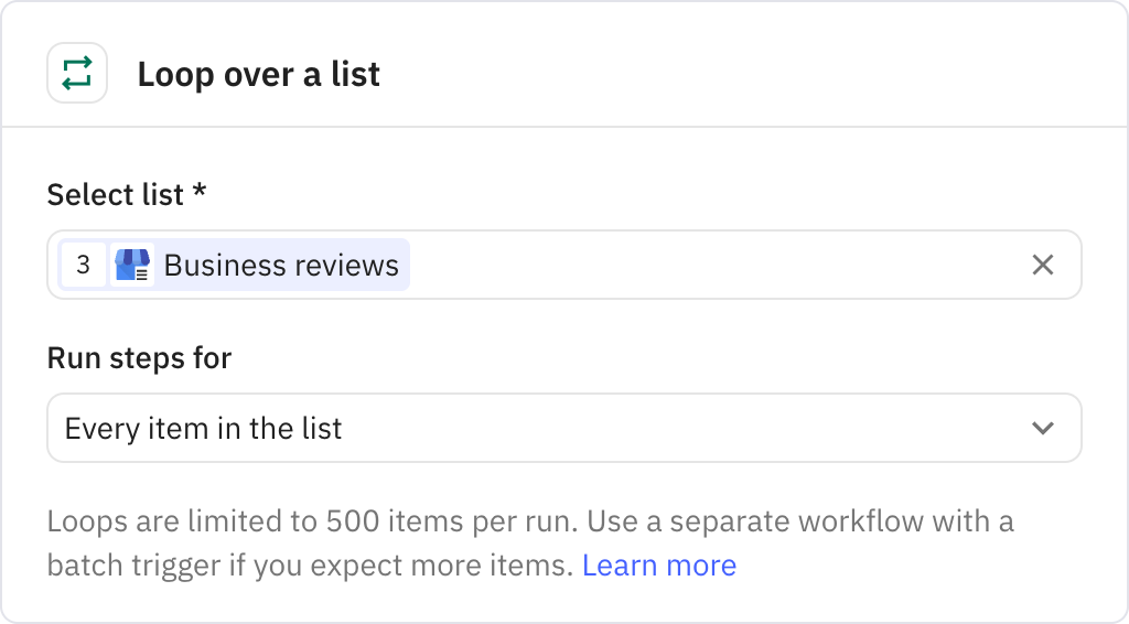 Relay.app screenshot of: Loop over a list