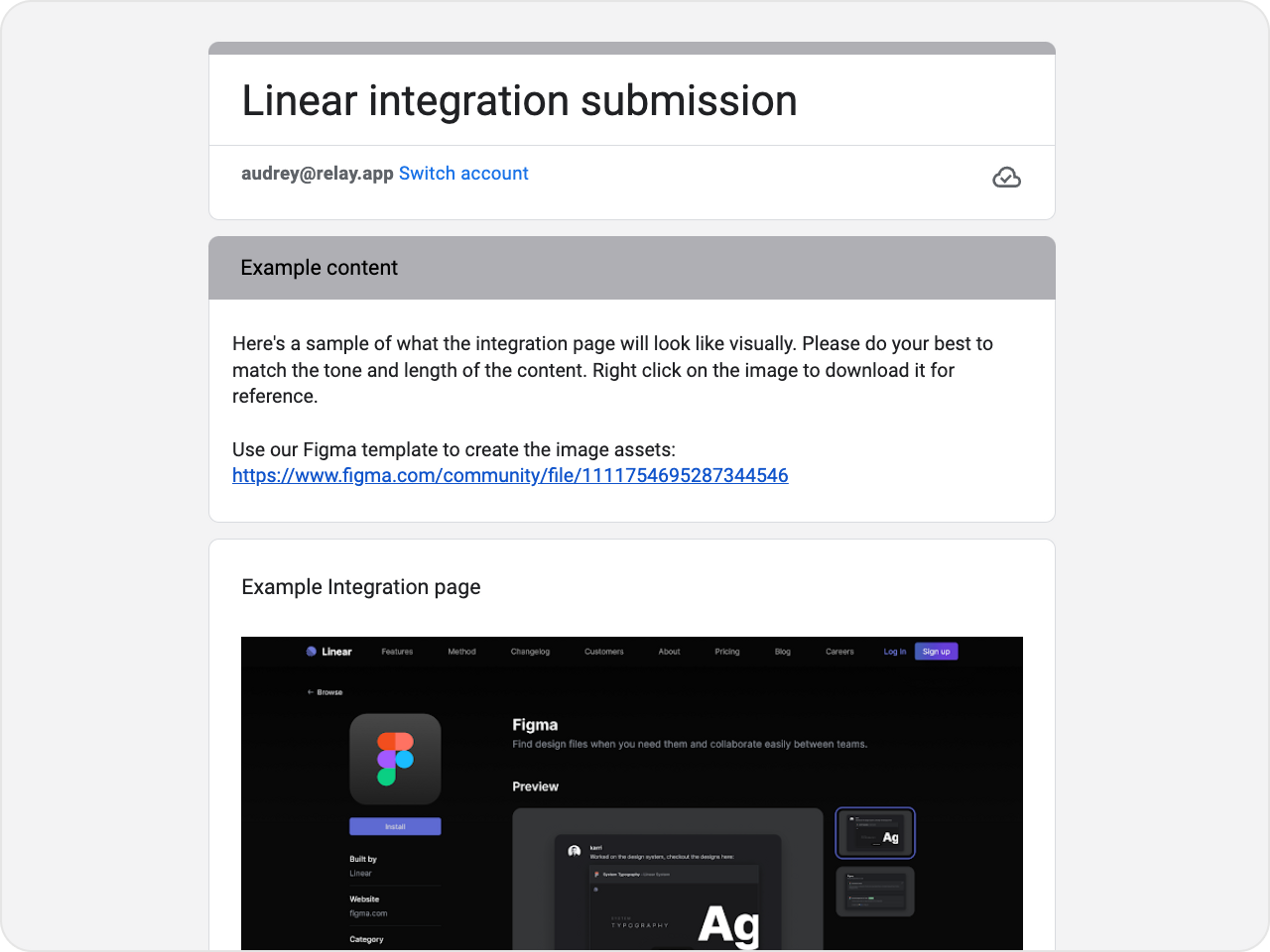Linear marketplace submission form