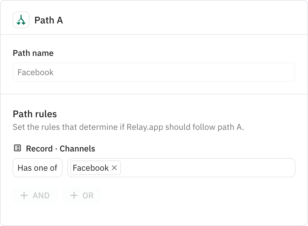 Relay.app screenshot of: Facebook
