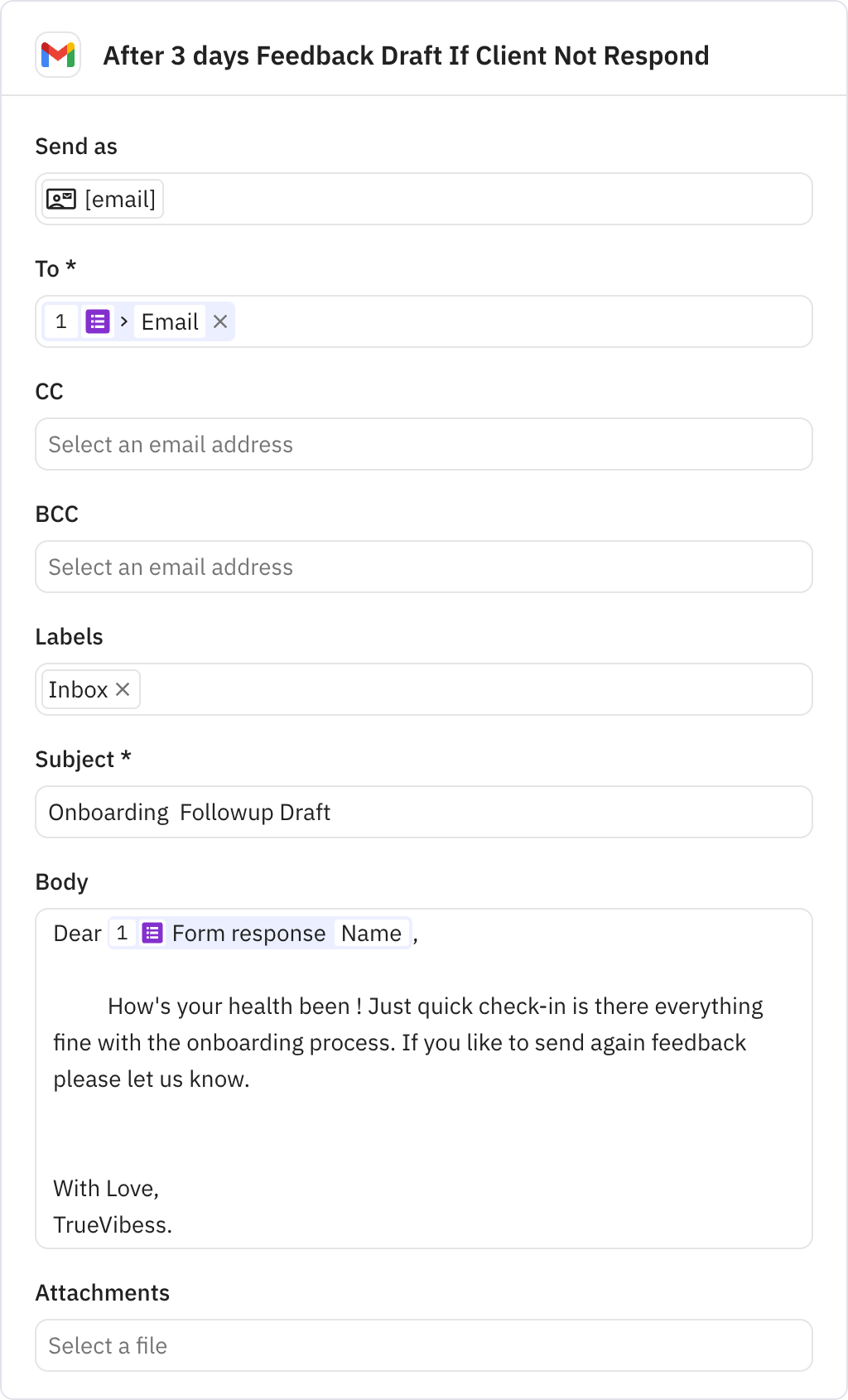 Relay.app screenshot of: After 3 days Feedback Draft If Client Not Respond
