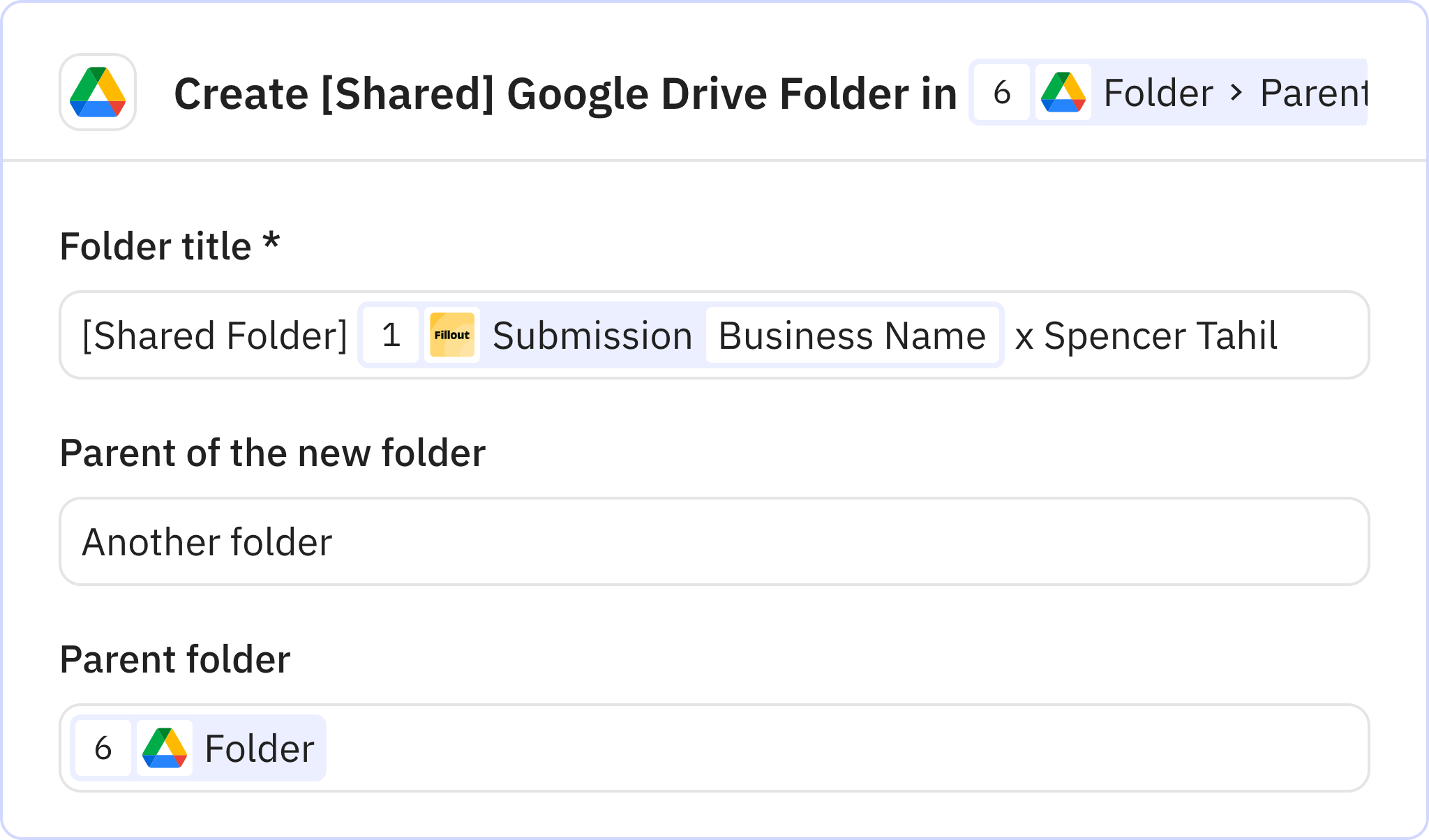 Relay.app screenshot of: Create [Shared] Google Drive Folder in 