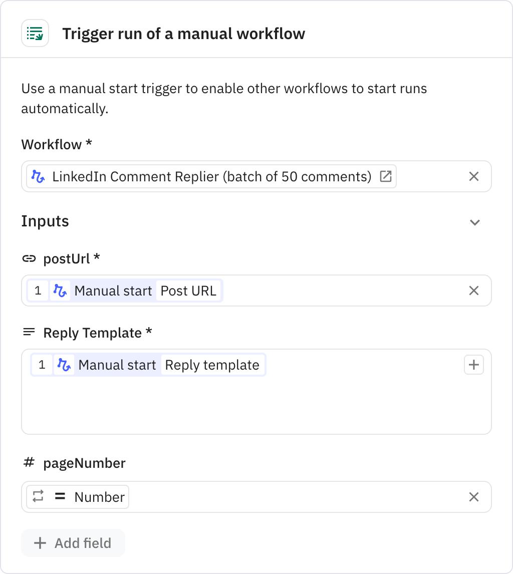 Relay.app screenshot of: Trigger run of a manual workflow
