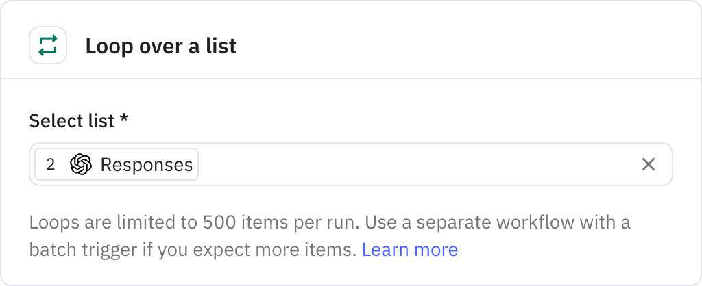 Relay.app screenshot of: Loop over a list