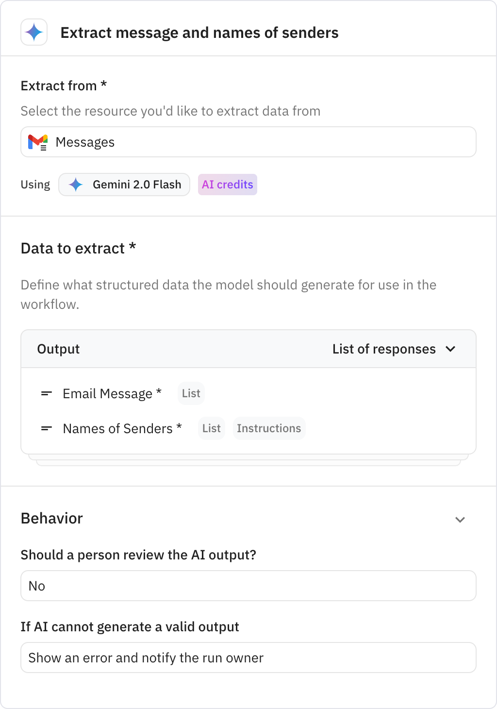 Relay.app screenshot of: Extract message and names of senders