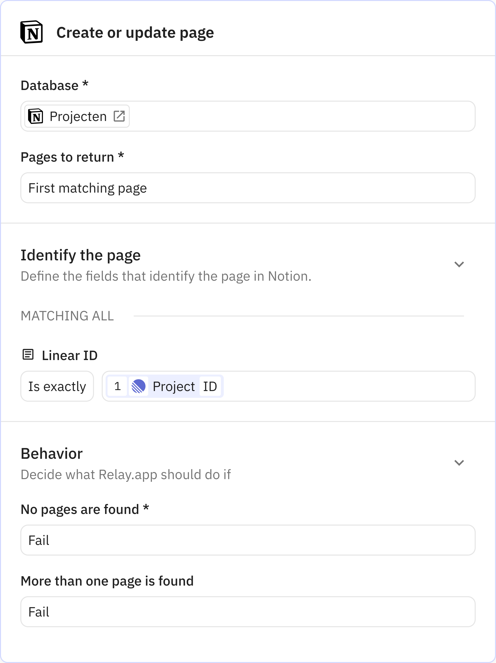 Relay.app screenshot of: Find page(s)