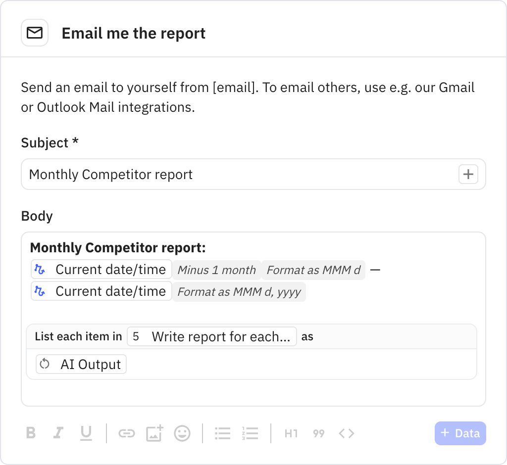 Relay.app screenshot of: Email me the report