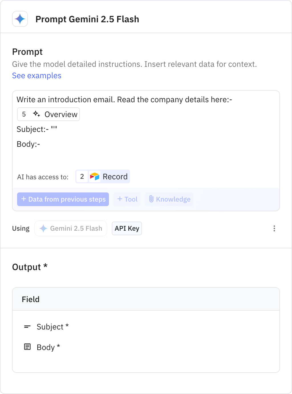 Relay.app screenshot of: Prompt Gemini 2.5 Flash