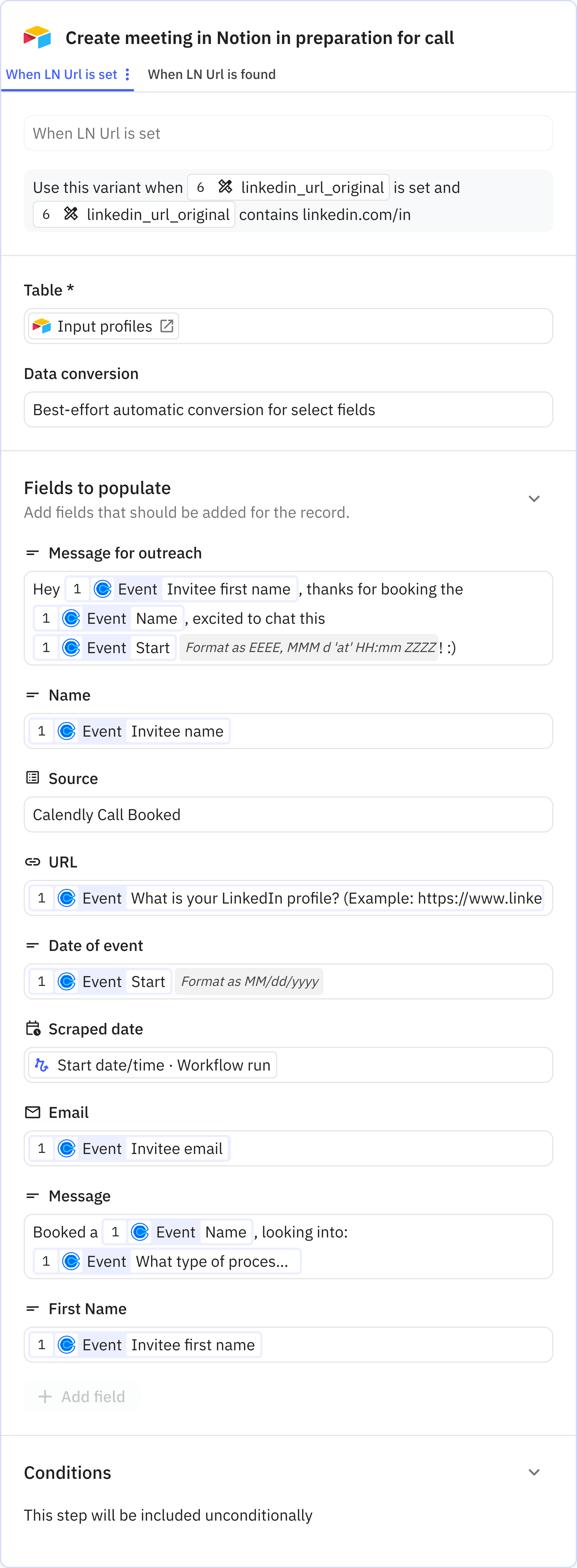 Relay.app screenshot of: Add record to B2B retargeting inputs