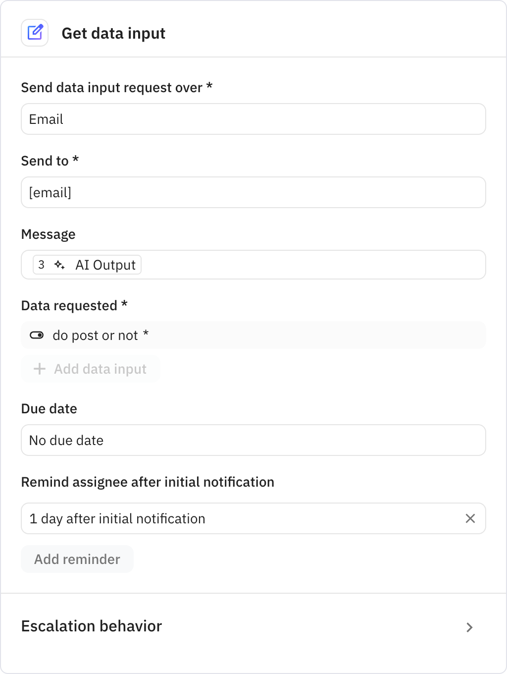 Relay.app screenshot of: Get data input