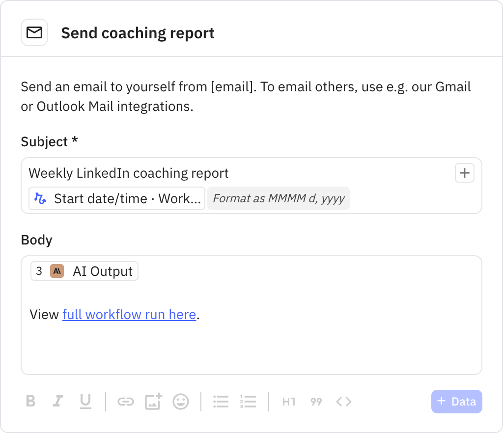 Relay.app screenshot of: Send coaching report