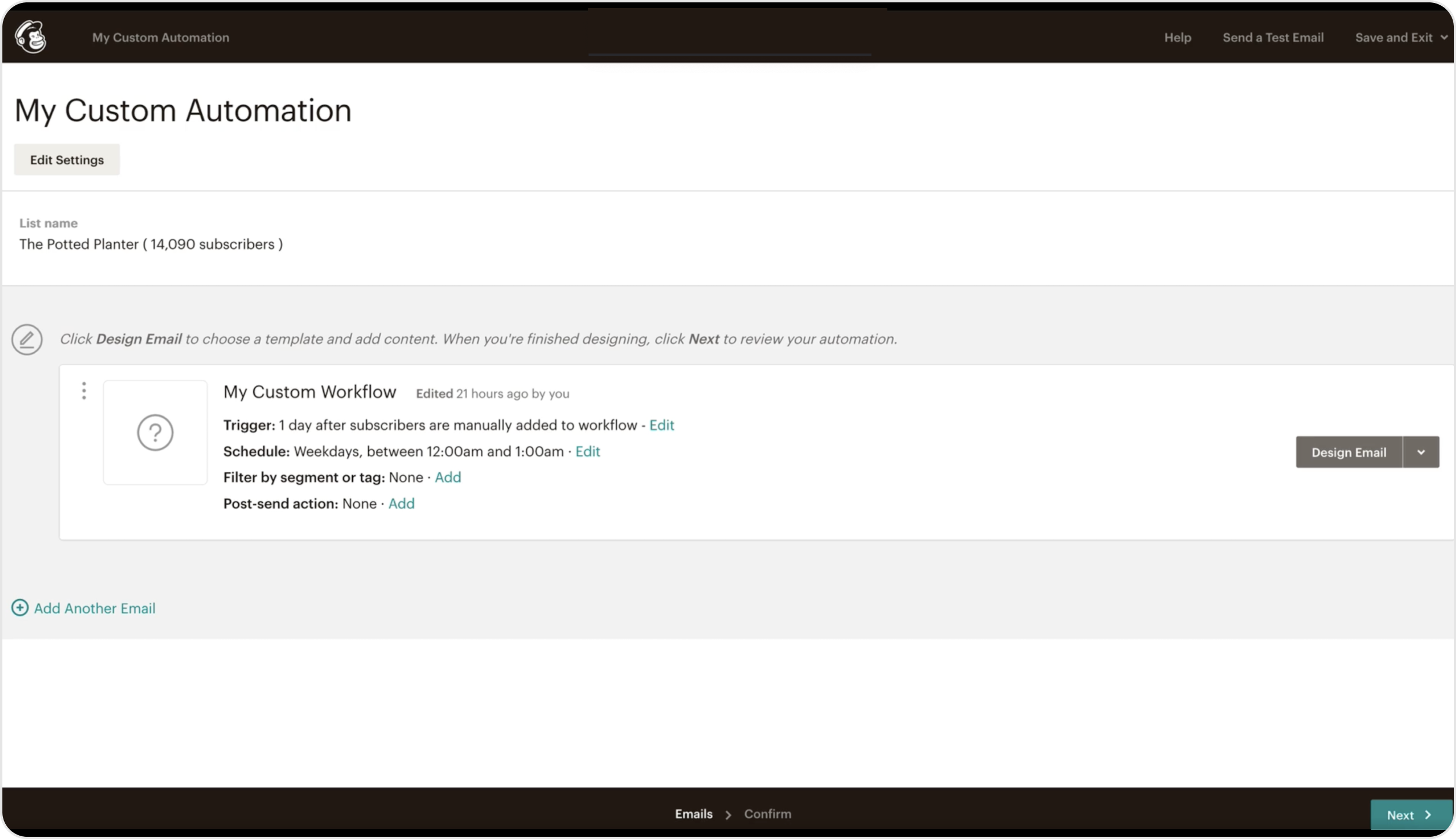 Screenshot of Mailchimp UI