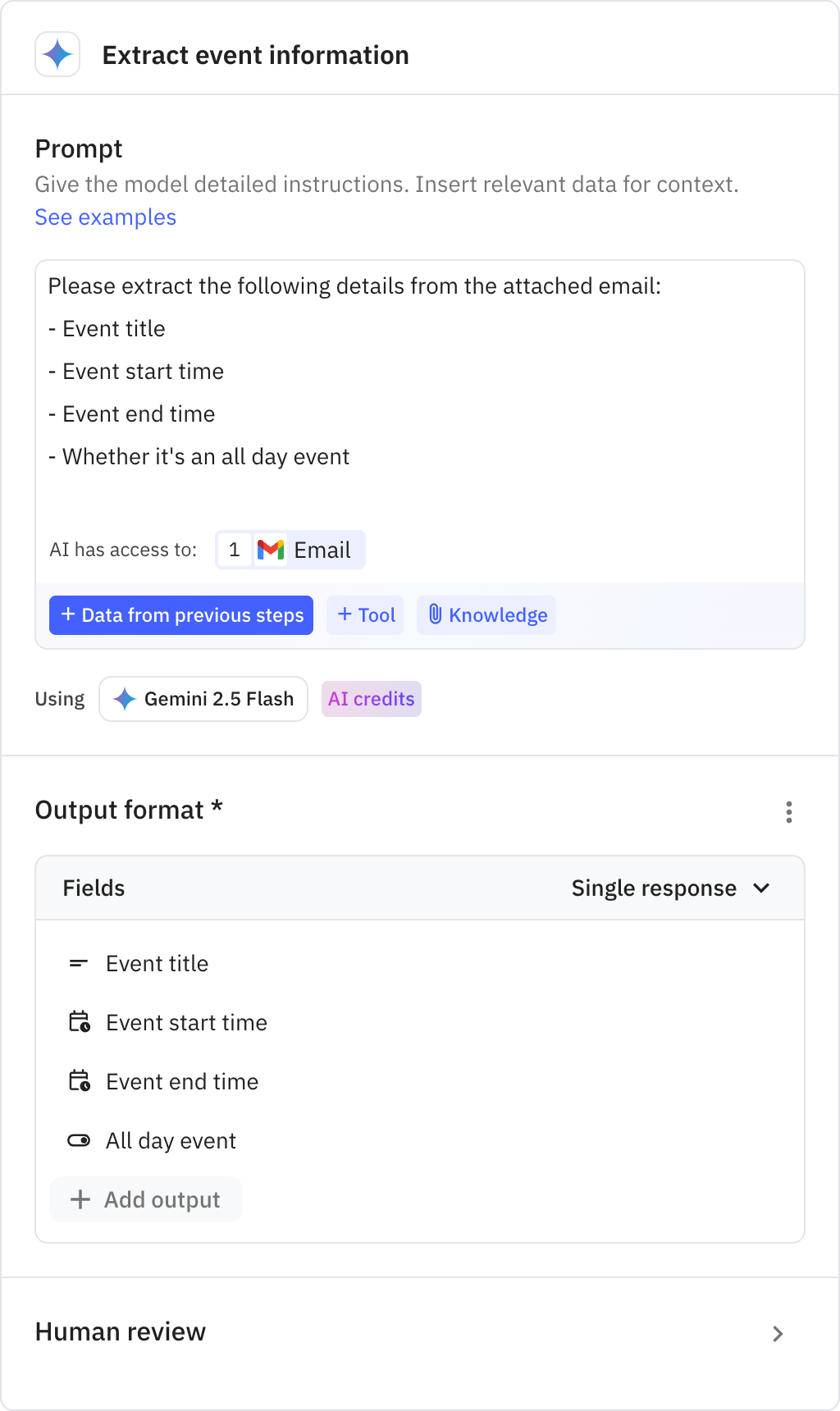 Relay.app screenshot of: Extract event information