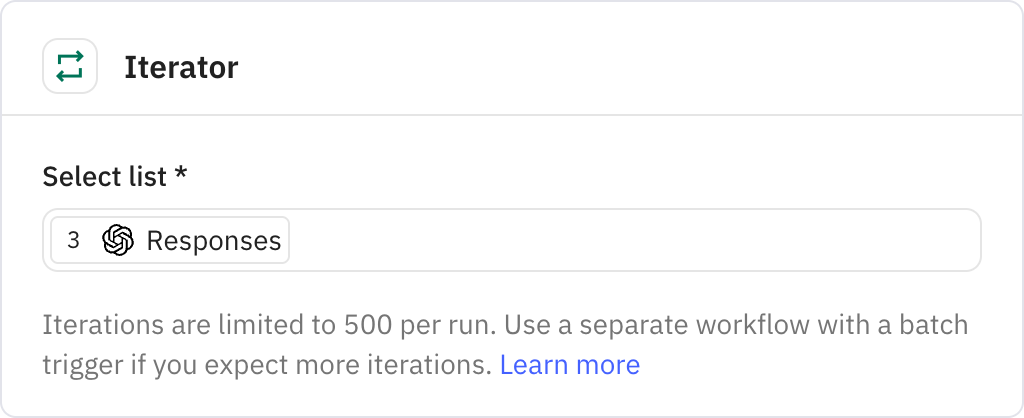 Relay.app screenshot of: Iterator
