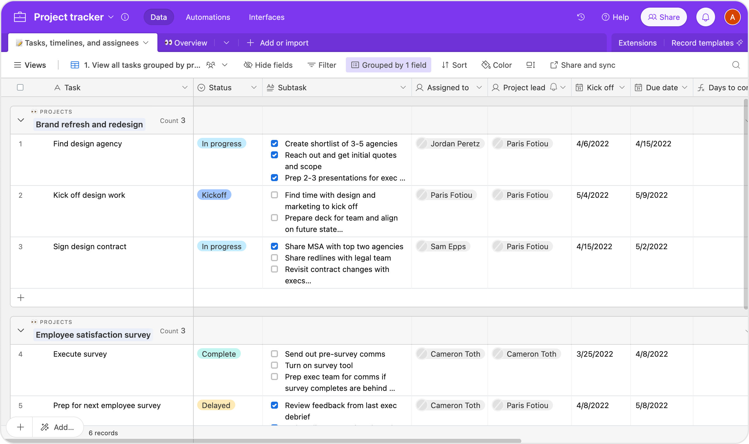 Airtable project tracker