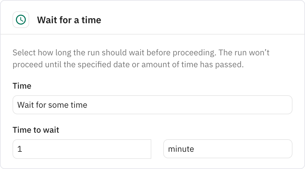 Relay.app screenshot of: Wait for a time