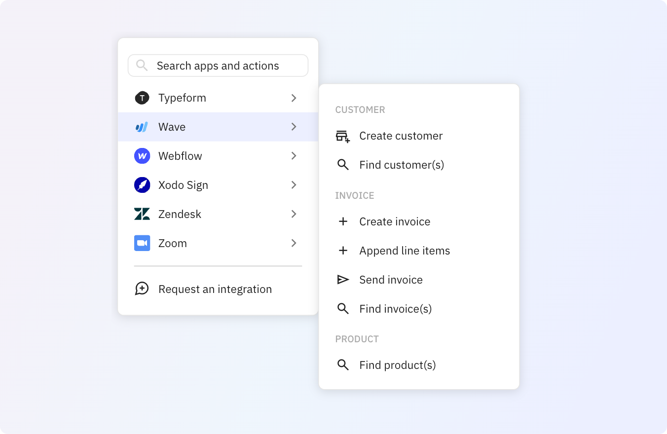 Use any of these Wave actions in your Relay.app workflows.