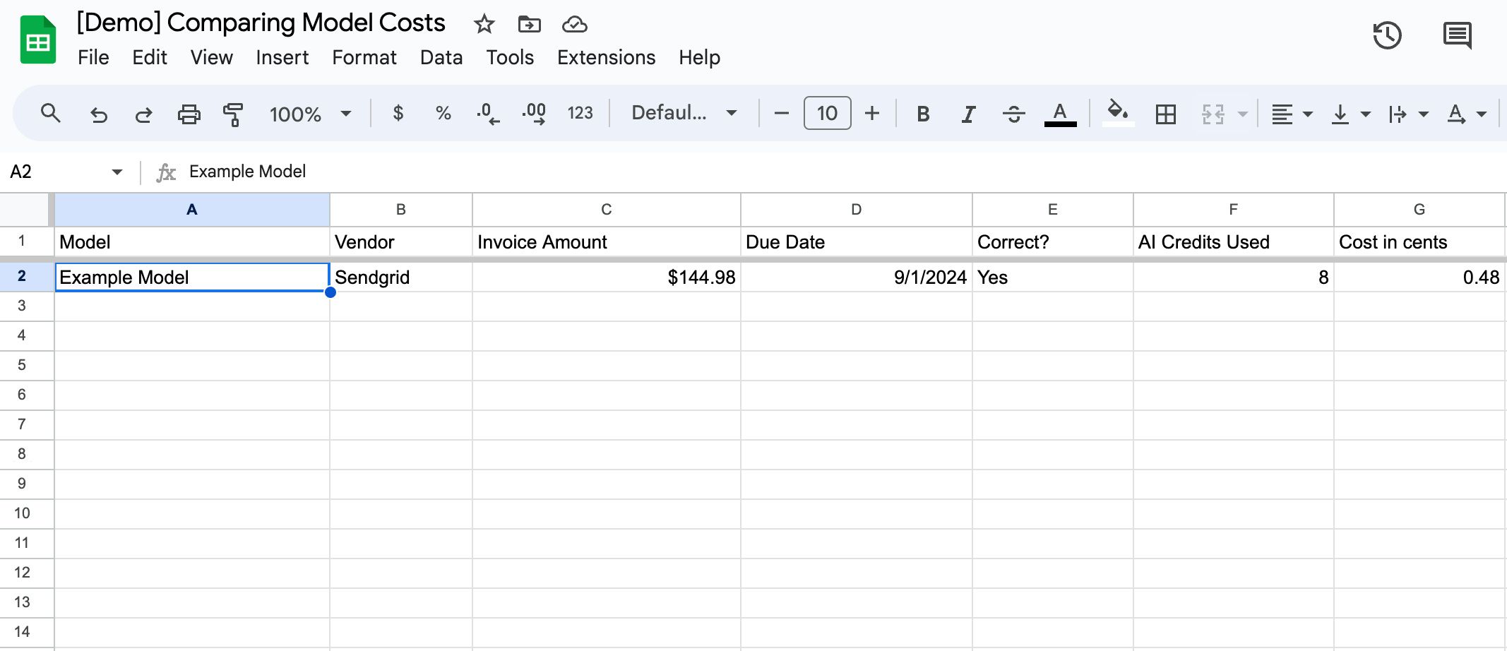 A simple spreadsheet to grade the model