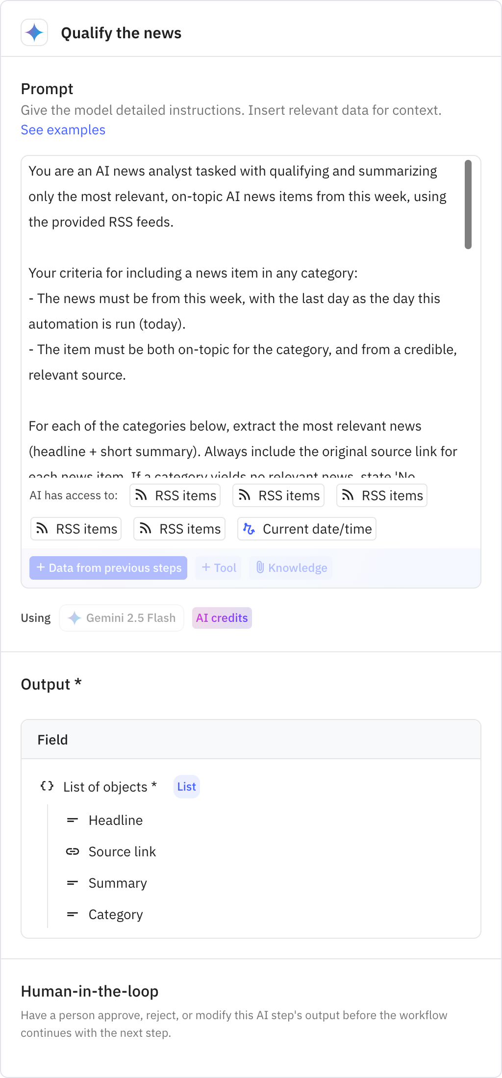 Relay.app screenshot of: Qualify the news