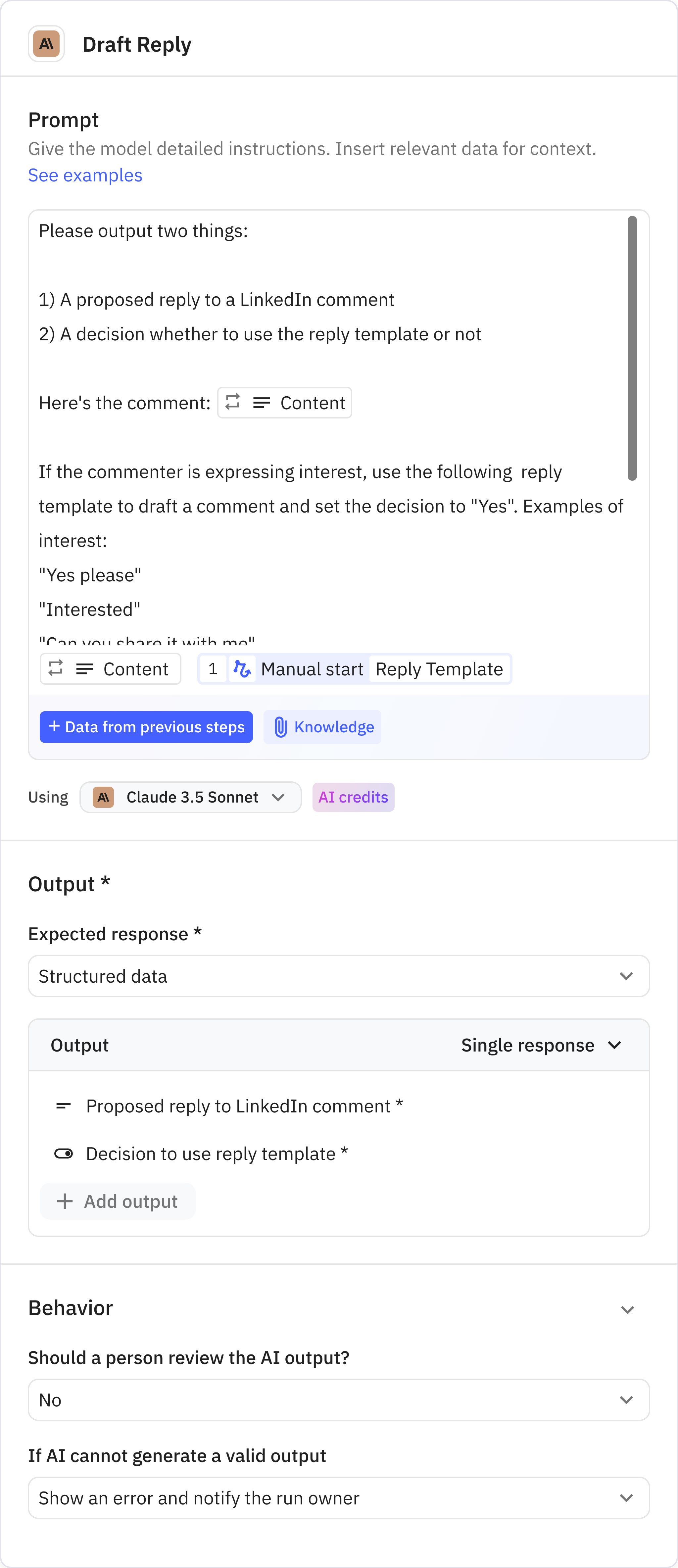 Relay.app screenshot of: Draft Reply