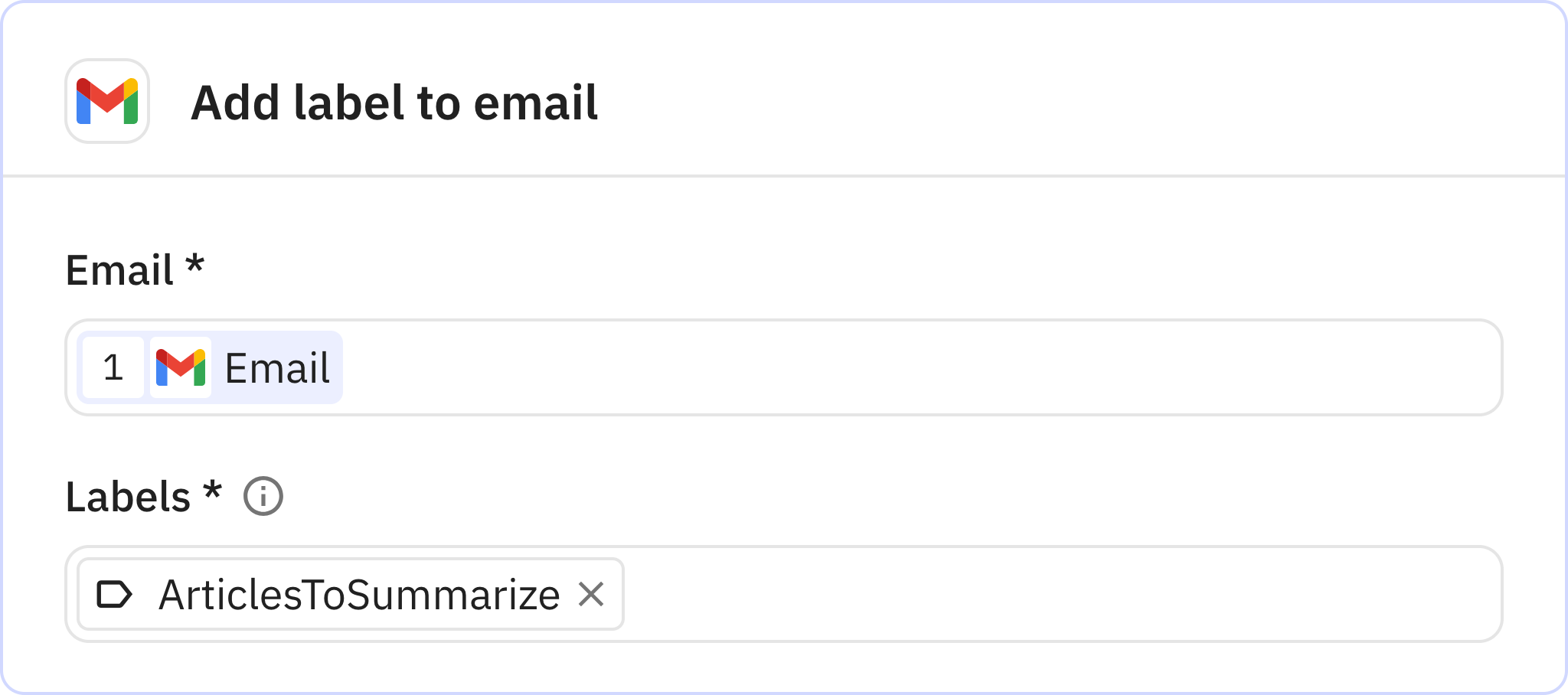 Relay.app screenshot of: Add label to email