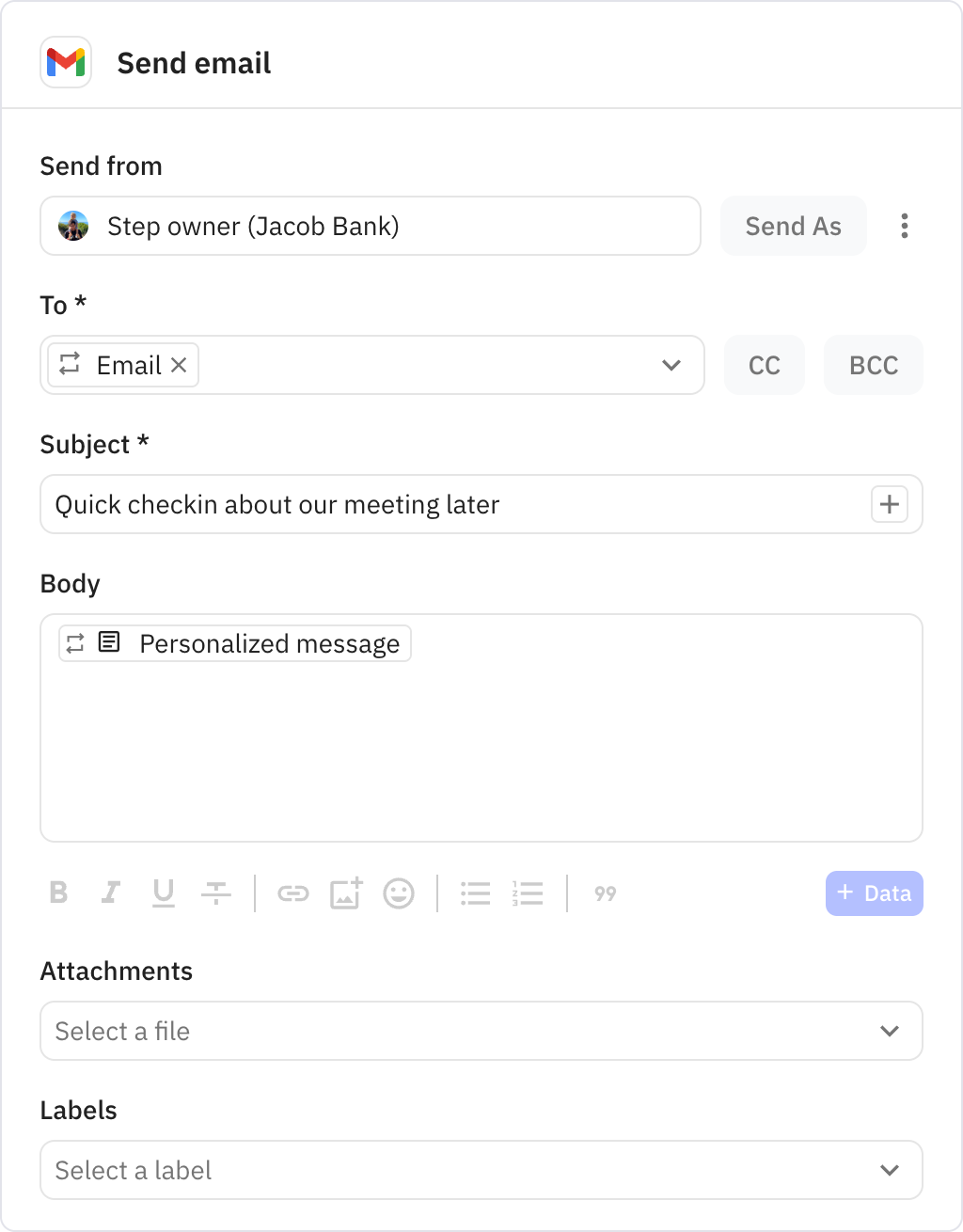 Relay.app screenshot of: Send email