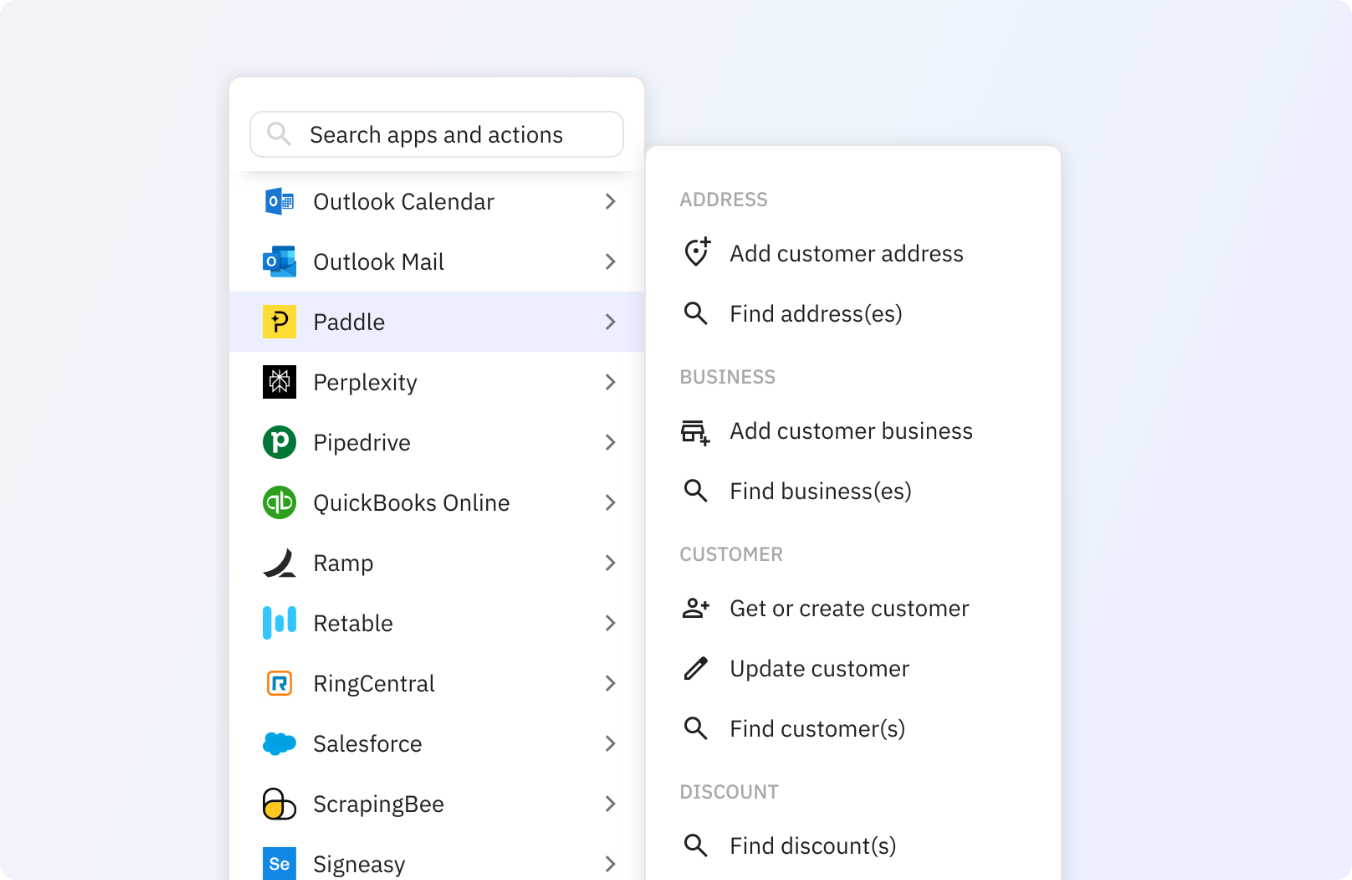 Preview of Use any of these Paddle actions in your Relay.app workflows