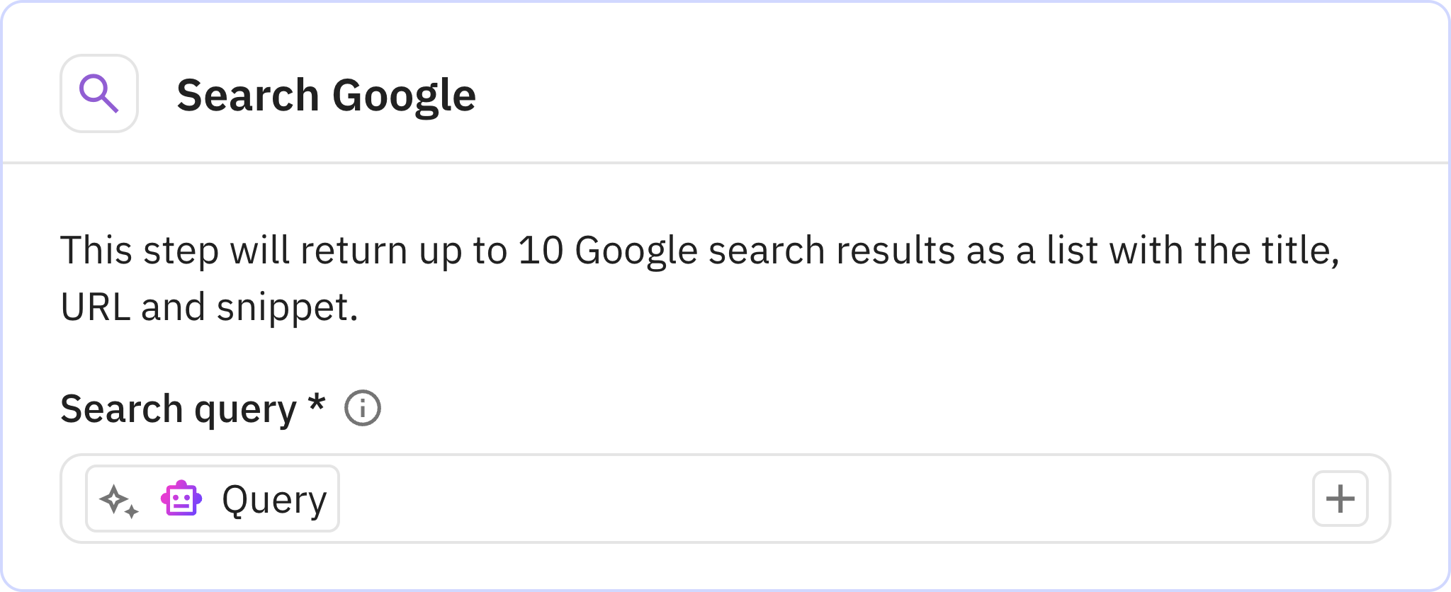 Relay.app screenshot of: Search Google