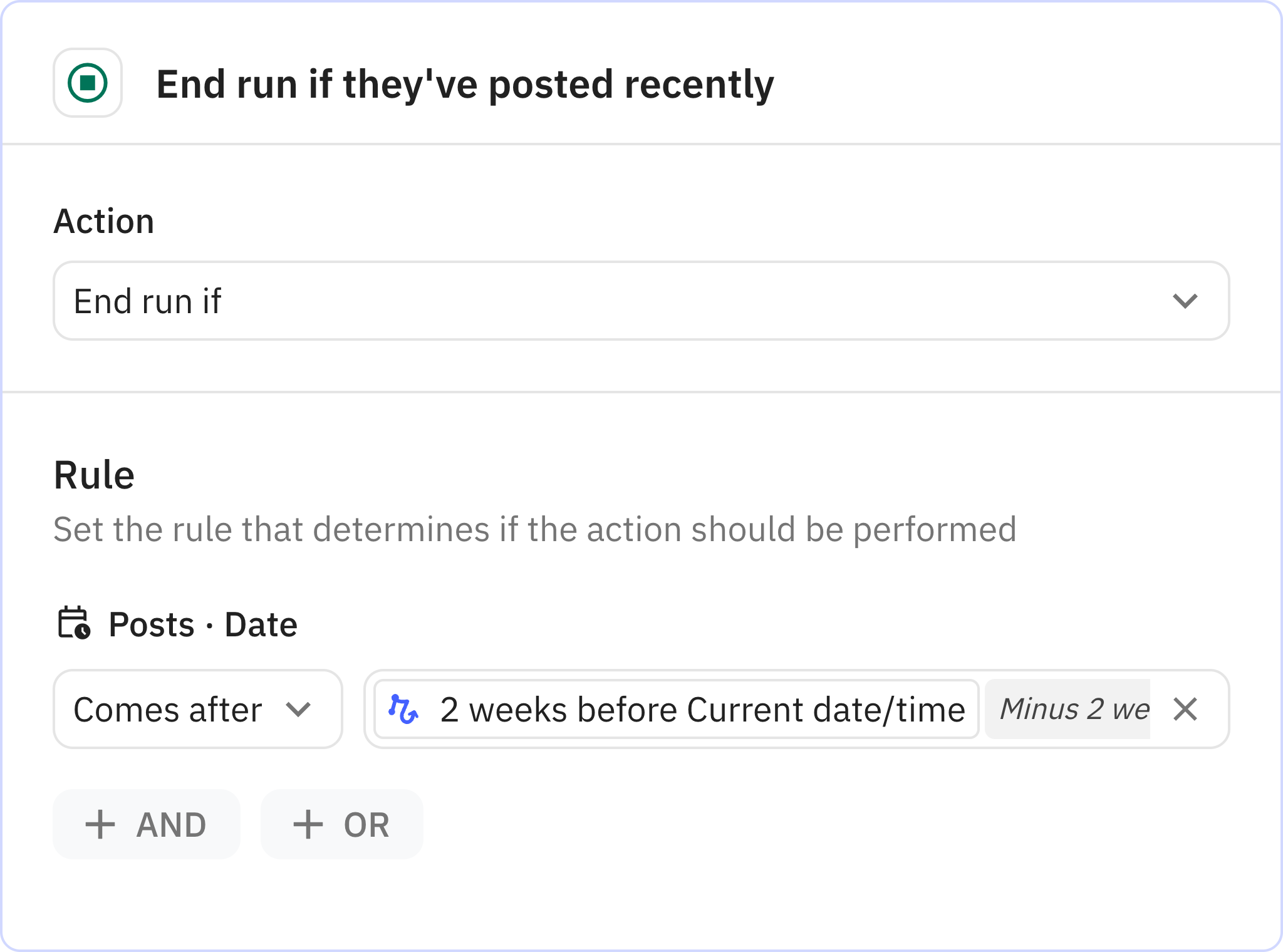 Relay.app screenshot of: End run if they've posted recently