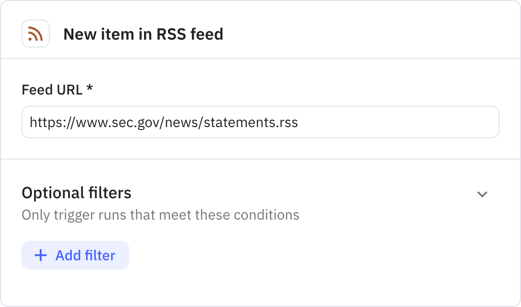 Relay.app screenshot of: New item in RSS feed