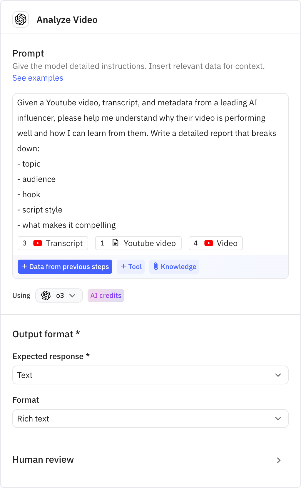 Relay.app screenshot of: Analyze Video
