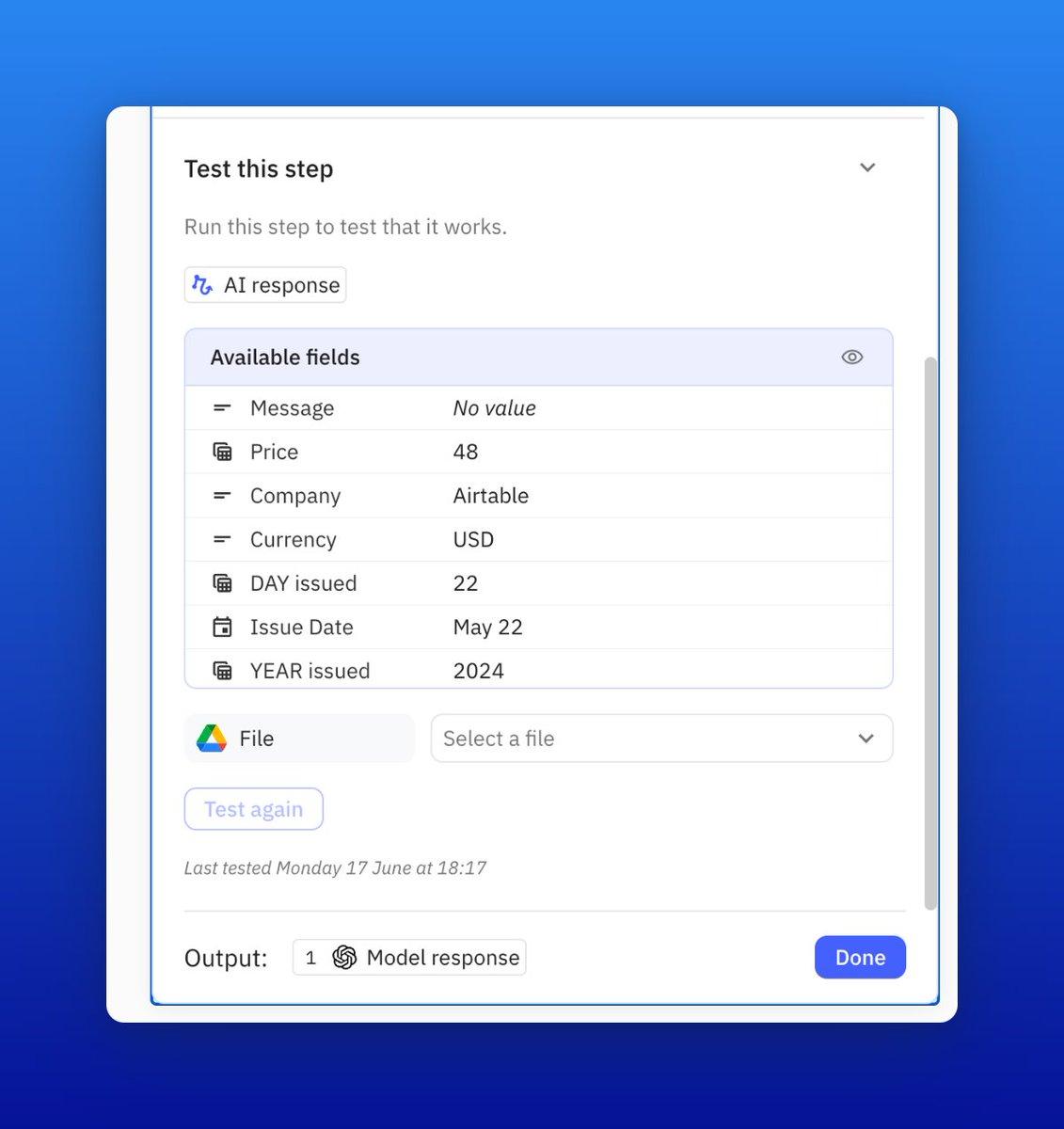 Screenshot showing how to test a step in an automated workflow in Relay.app
