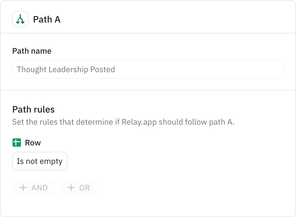 Relay.app screenshot of: Thought Leadership Posted