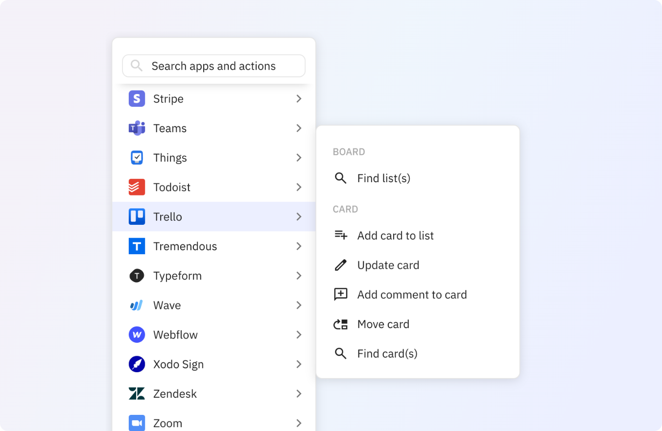Use any of these Trello actions in your Relay.app workflows.