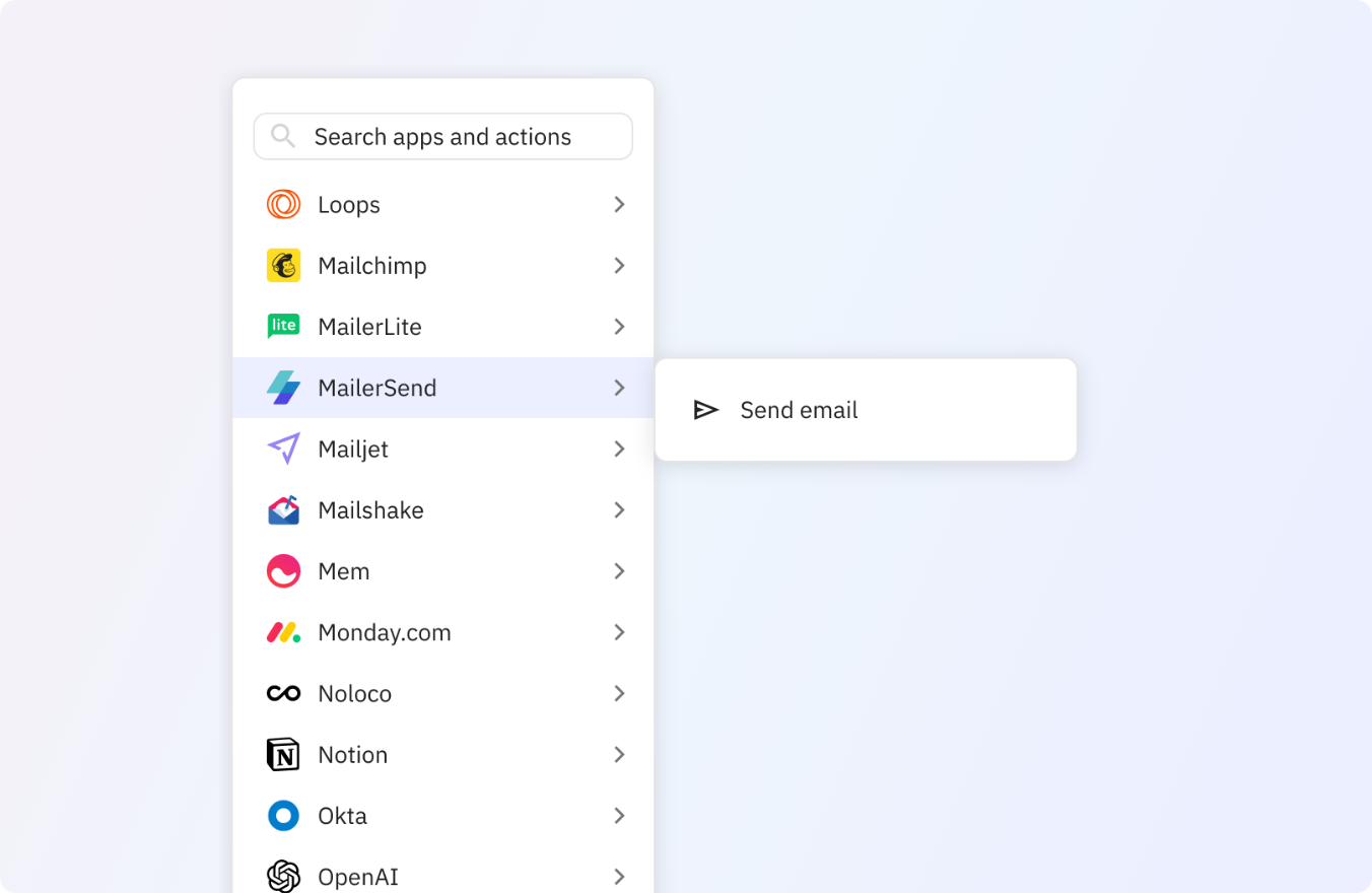 Preview of Send email with MailerSend as part of your Relay.app workflows.