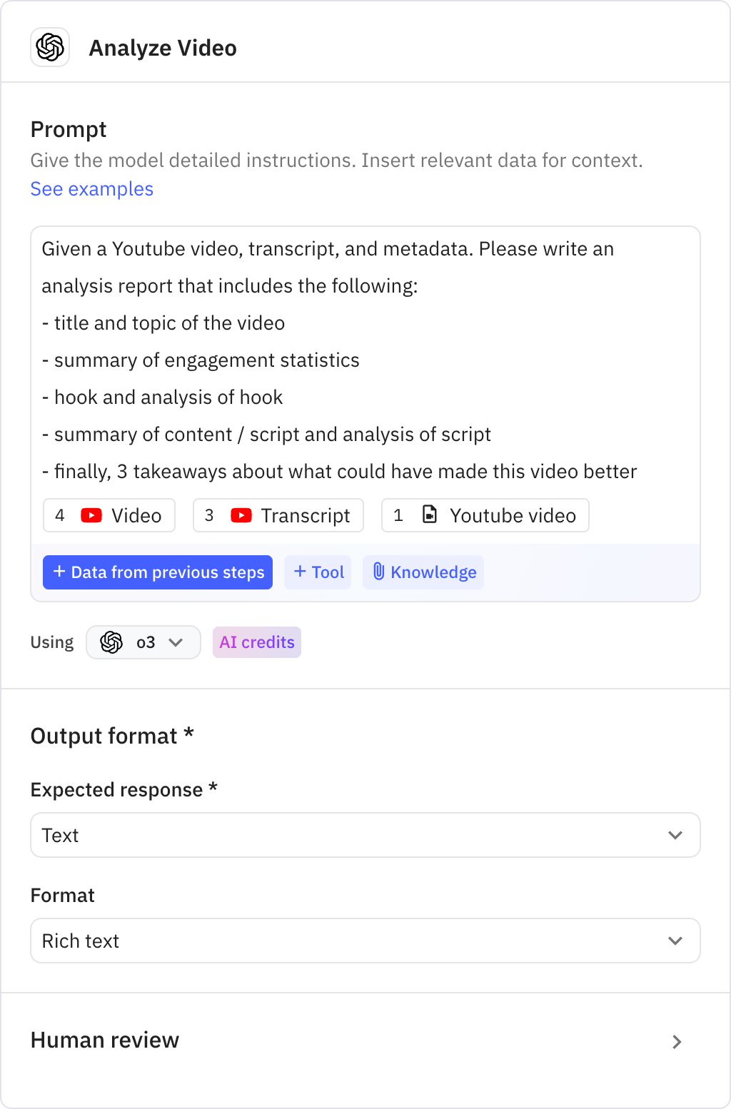 Relay.app screenshot of: Analyze Video