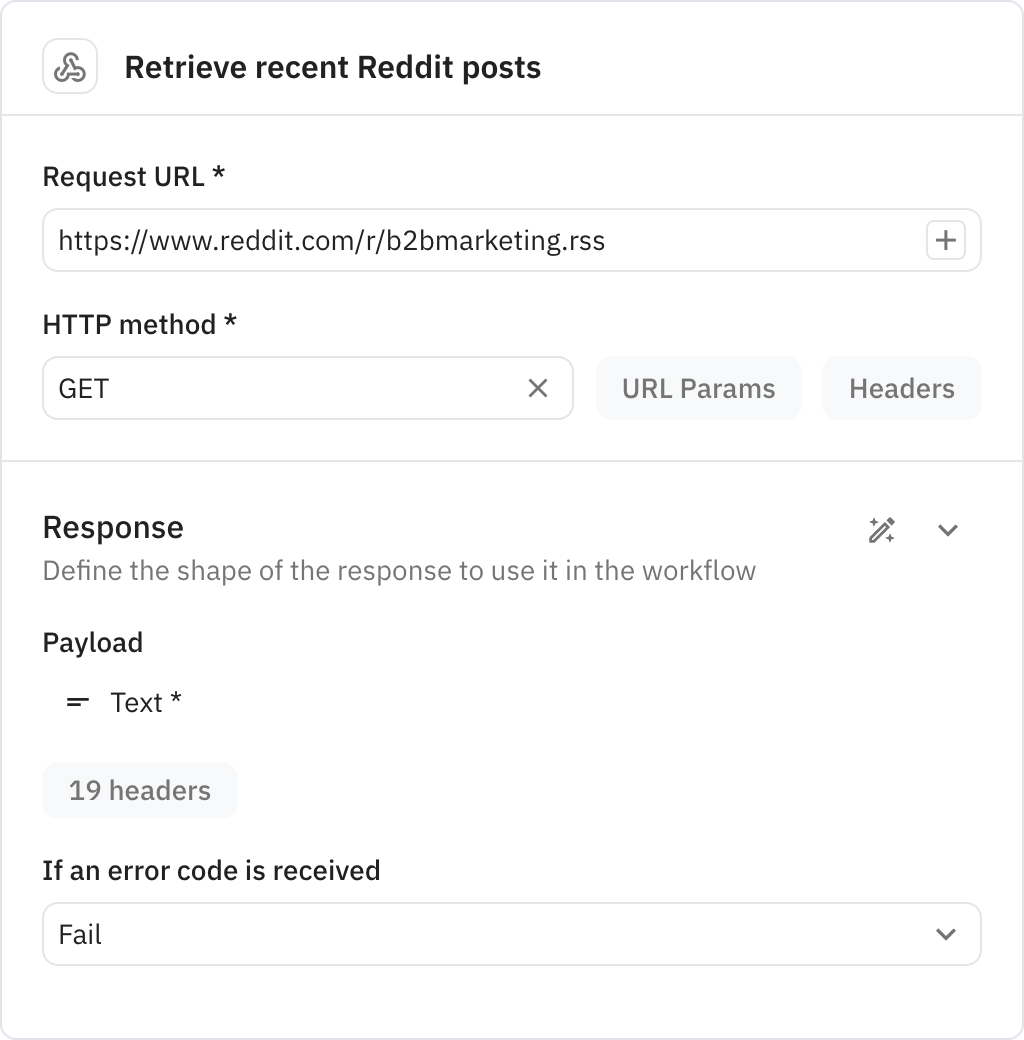 Relay.app screenshot of: Retrieve recent Reddit posts