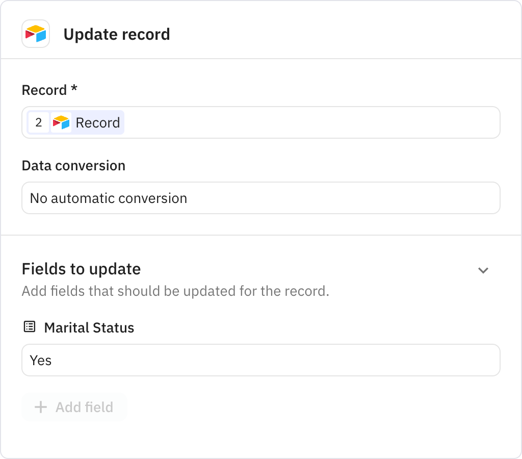 Relay.app screenshot of: Update record