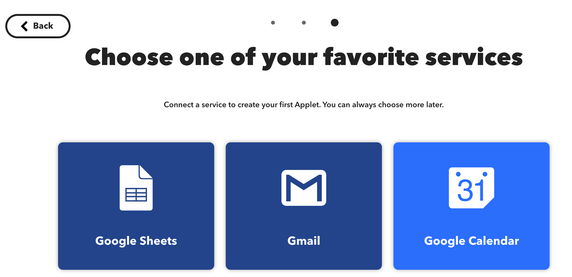 The applet selection experience in IFTTT.
