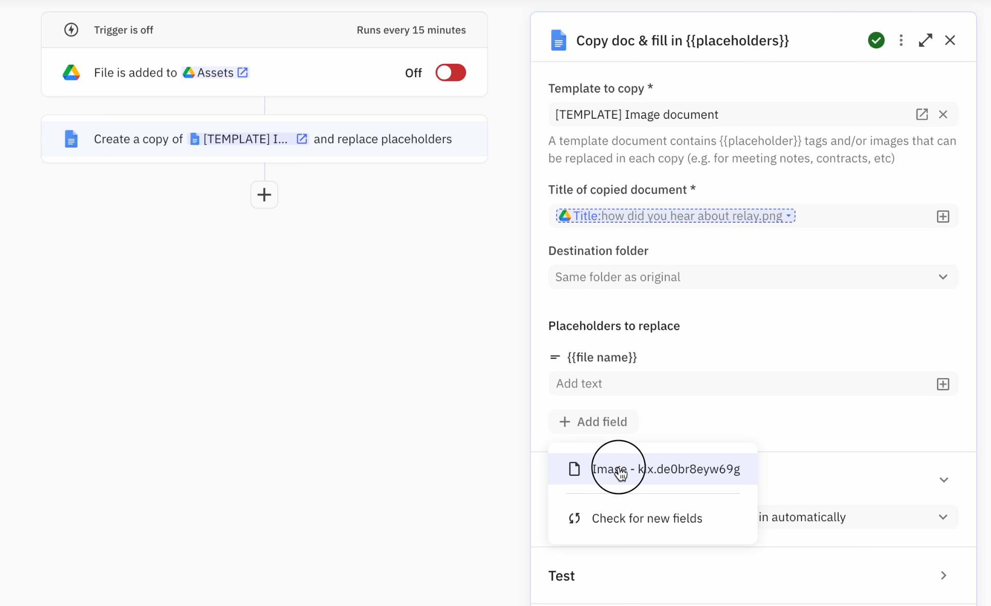 Configure the action