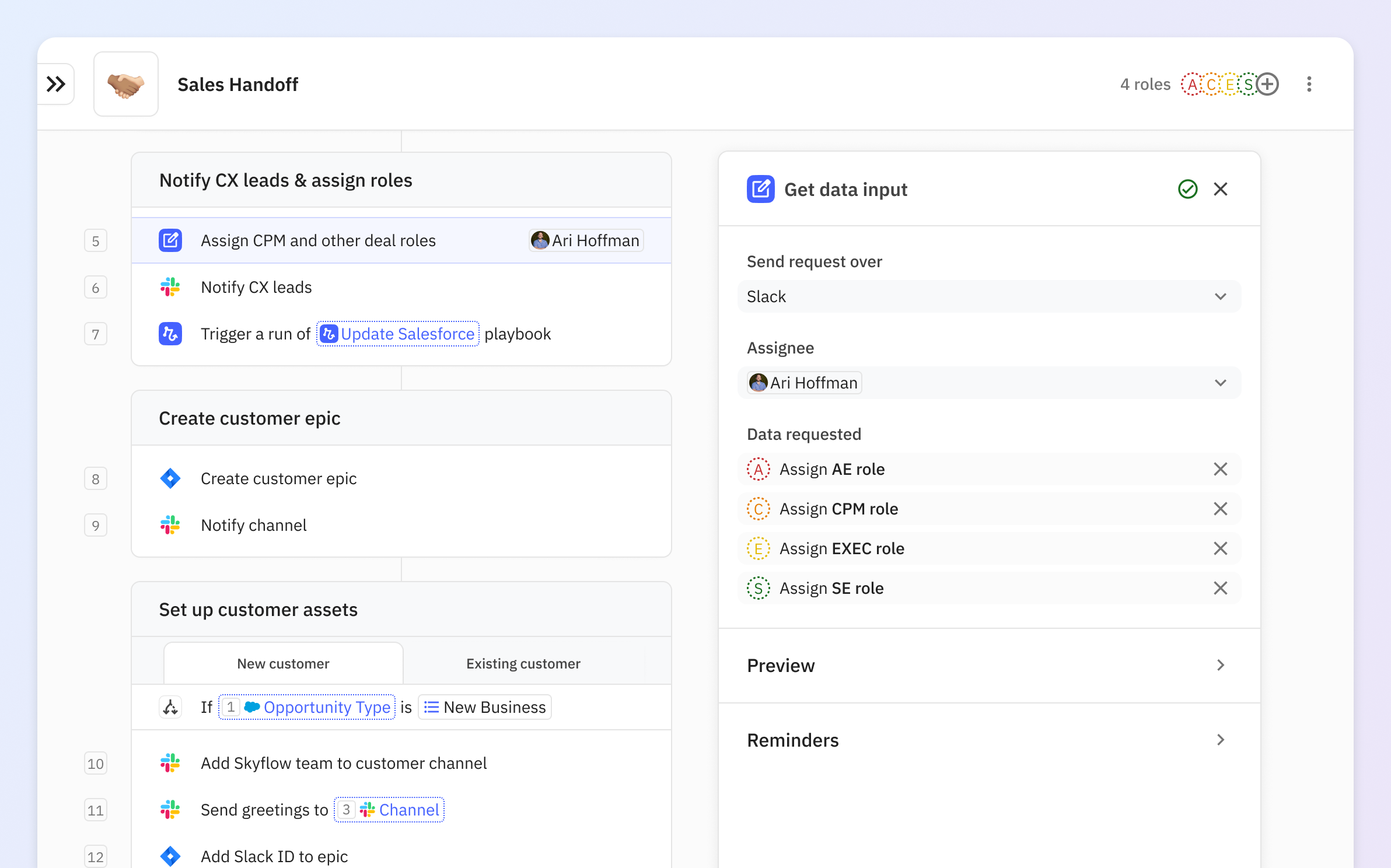 Screenshot of Skyflow’s CX team's Sales Handoff playbook