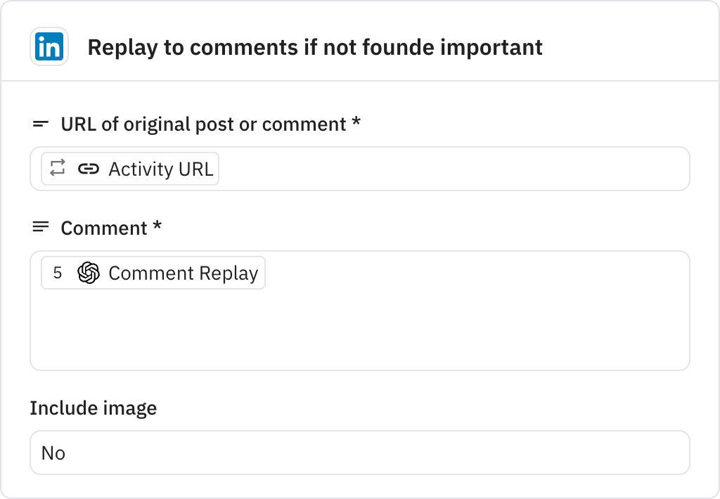 Relay.app screenshot of: Replay to comments if not founde important