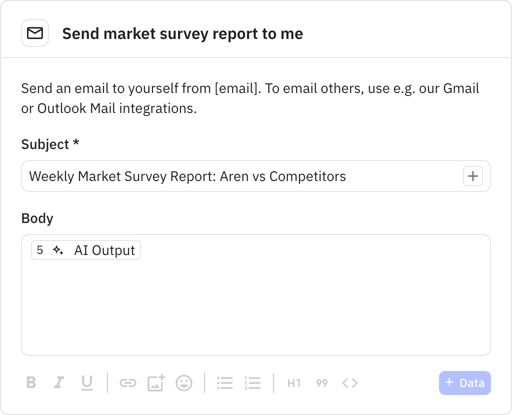 Relay.app screenshot of: Send market survey report to me