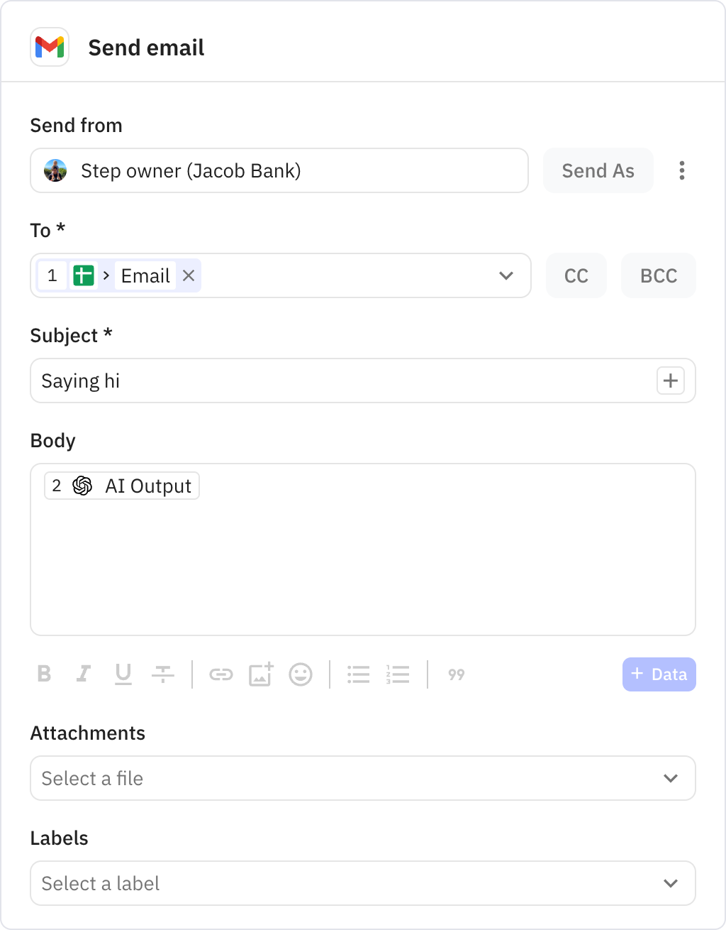 Relay.app screenshot of: Send email