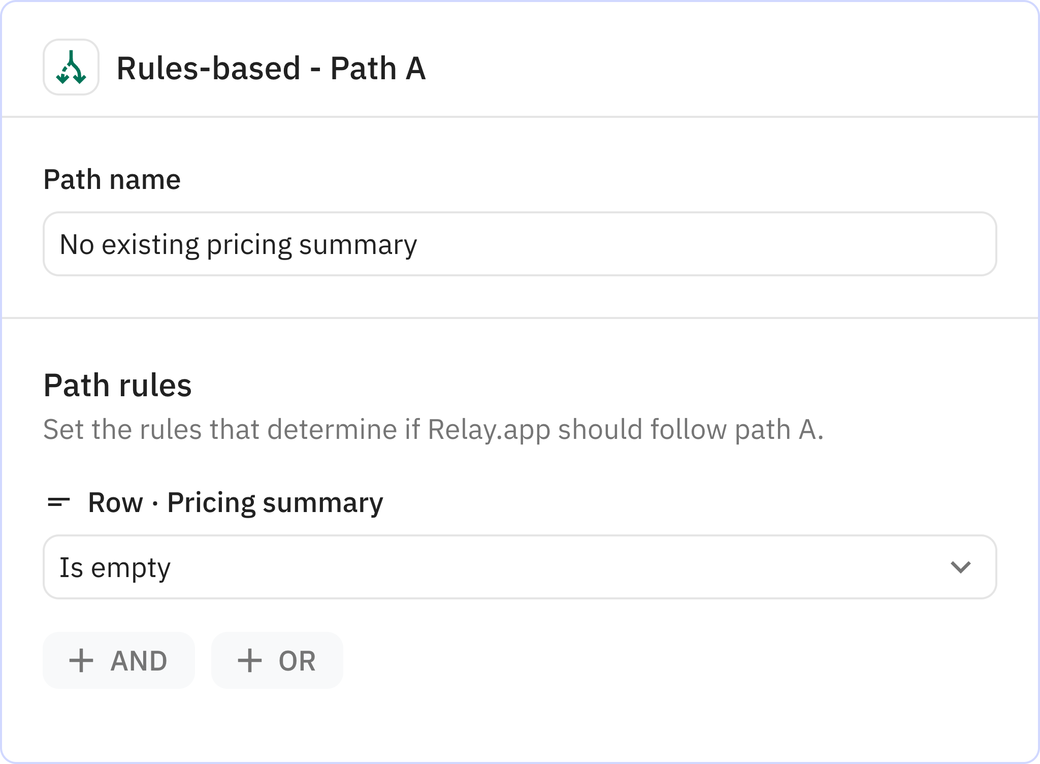 Relay.app screenshot of: No existing pricing summary